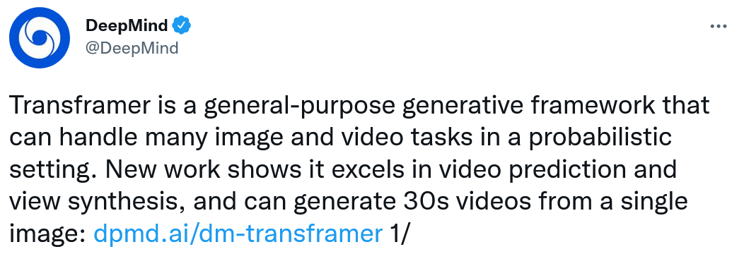 Google人工智能技术“Transframer”可根据一张图片创建短视频