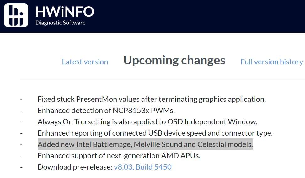 适配英特尔-和-Celestial-Sound-HWiNFO-发布更新-Melville-Battlemage