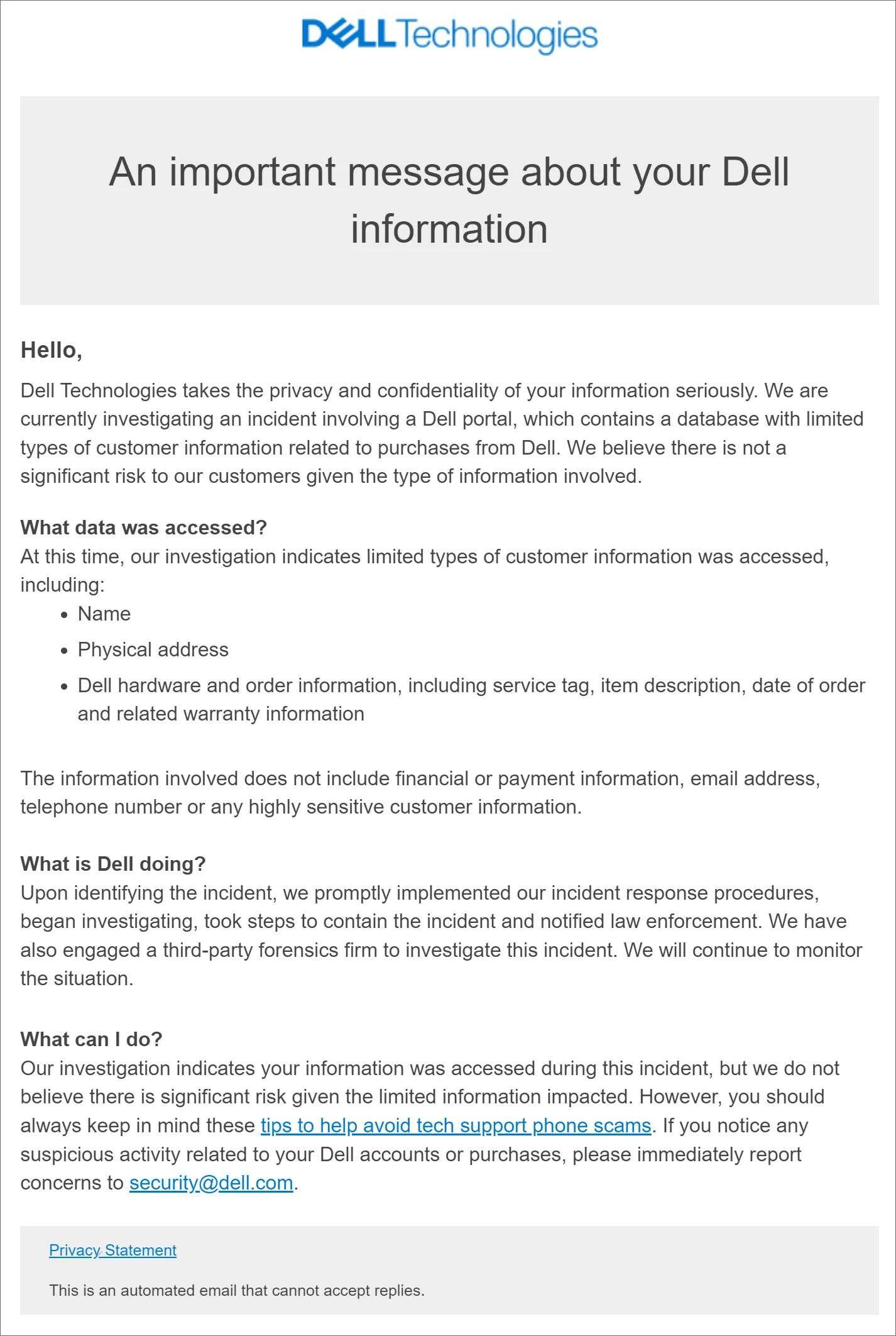 戴尔数据泄露事件-4900万客户受影响-住址等订单信息泄露-姓名